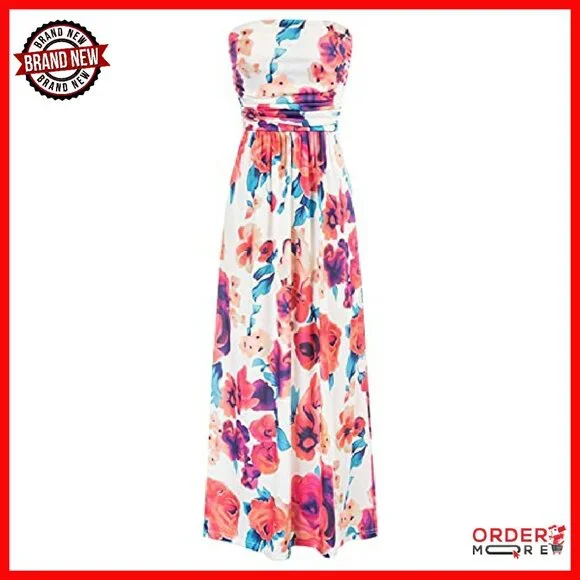 Strapless Maxi Dress with Pockets, Ruched Casual Loose Fit